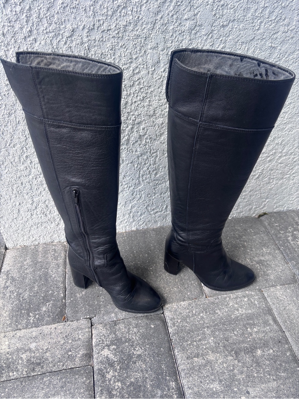 Nine West Black Leather Over-the-Knee Block Heel Boots
